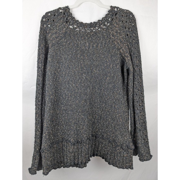 Tivoli Wool Black Gray Crochet Lace V Neck Sweater L Whimsigoth Grunge Goblin - Picture 8 of 9